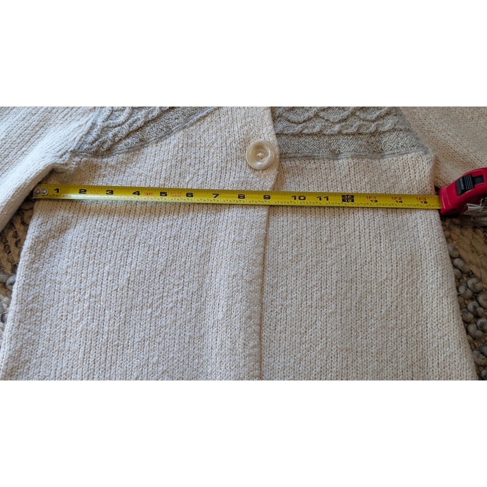 Prana Womens Cream Grey Cable Knit Button Long Cardigan Sweater S wool mohair - Picture 12 of 14